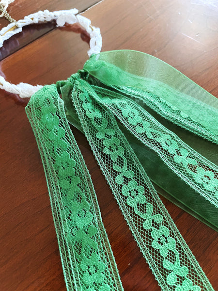 Green and White Lace Hoop Wall Hanging