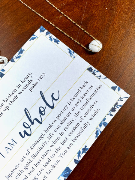 I AM WHOLE White Square Necklace with Psalm 147:3