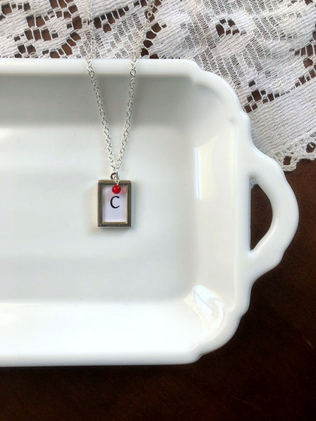 Capital Initial and Glass Birthstone Necklace