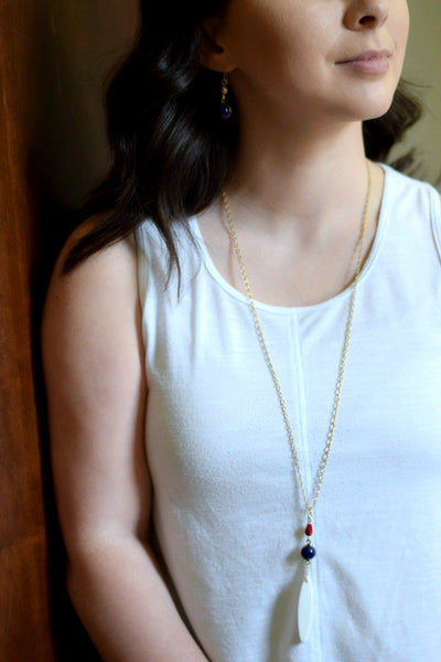 Red White and Blue Dainty Long Necklace