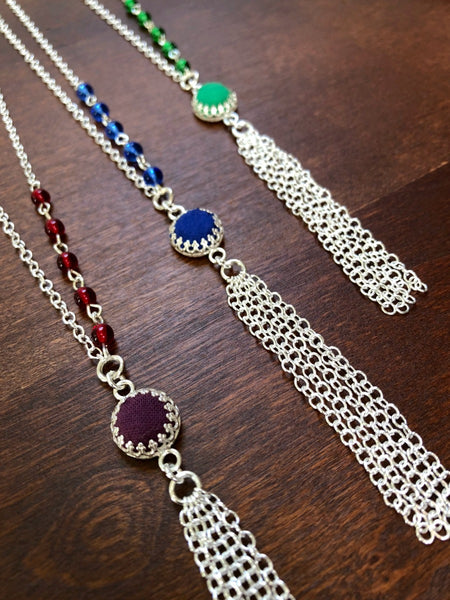 Colorful Dainty Silver Tassel Necklace - Choose Your Color