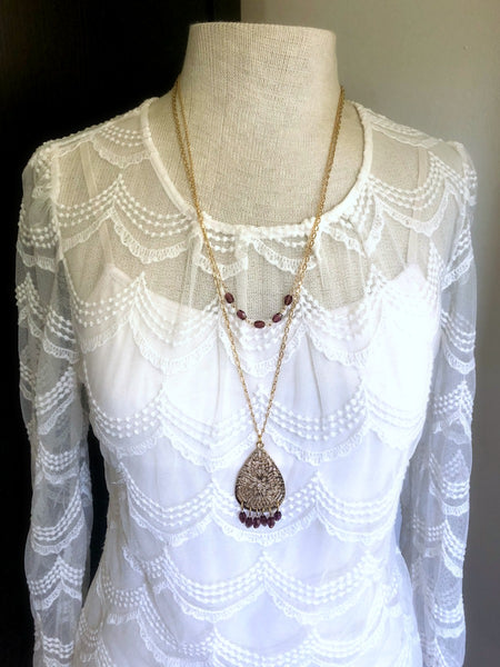 Gold and Purple Layered Chandelier Necklace