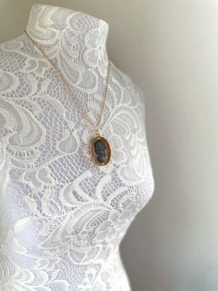 Upcycled Vintage Black and Gold Cameo Necklace