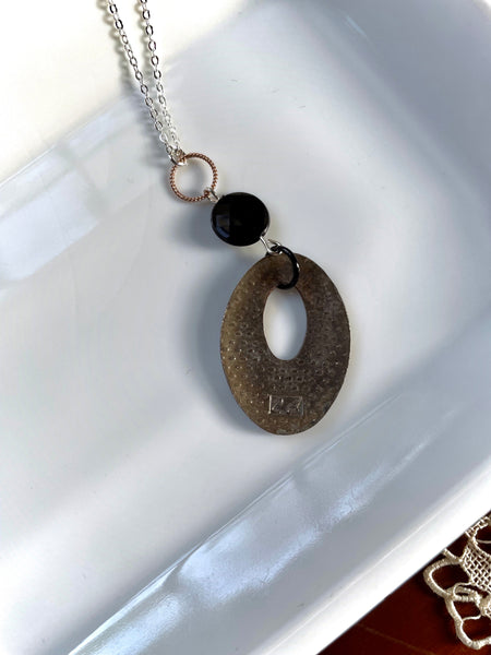 Silver and Black Vintage Enamel Necklace