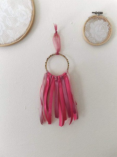 Pink Ribbon Hoop Wall Hanging