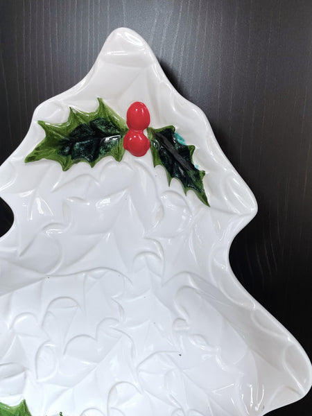 Vintage Lefton White Tree and Holly Platter