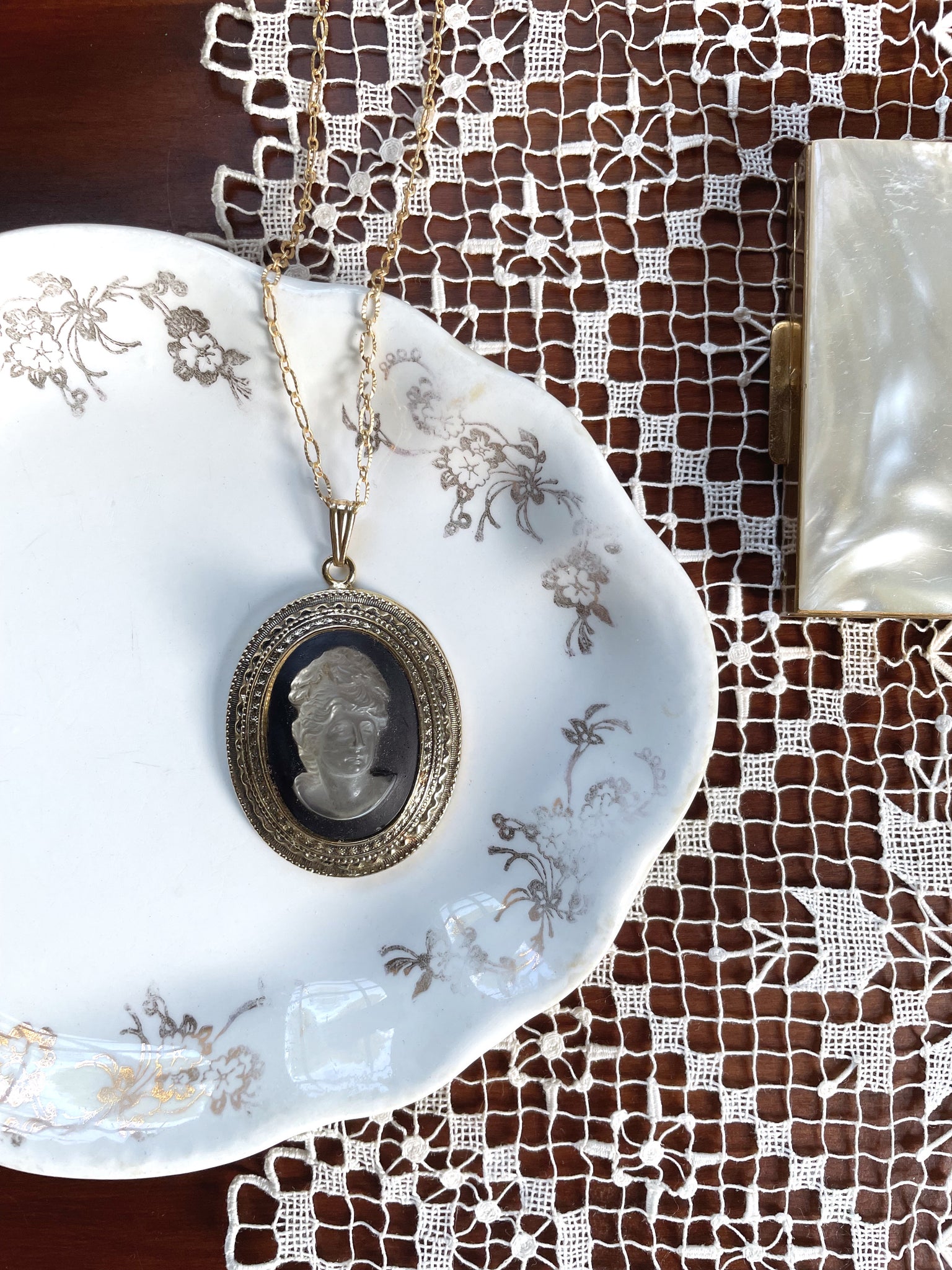 Upcycled Vintage Gold and Clear Cameo Necklace