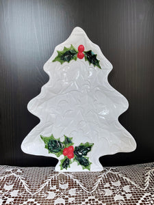 Vintage Lefton White Tree and Holly Platter