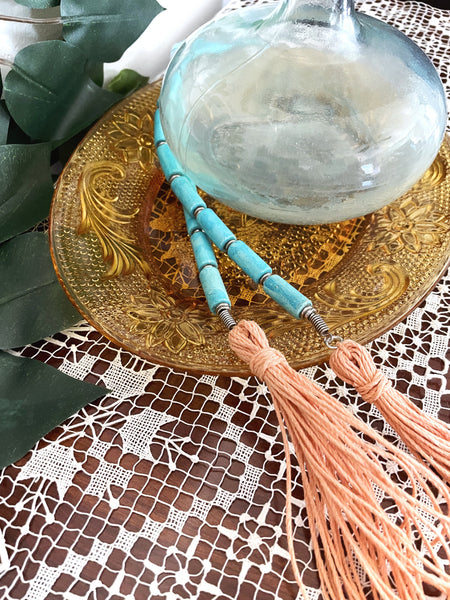 Turquoise and Coral Tassel Beaded Accent Garland