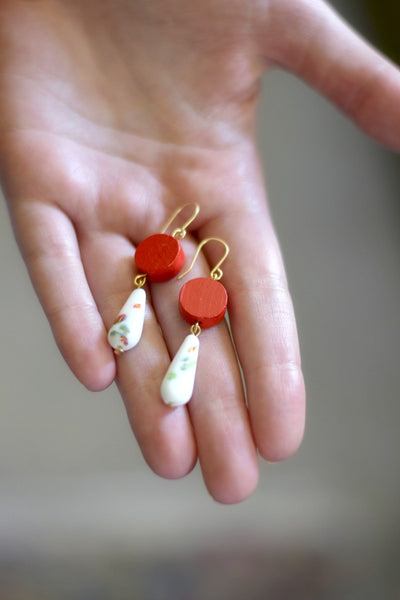 Wood and Floral Earrings - Choose Your Color