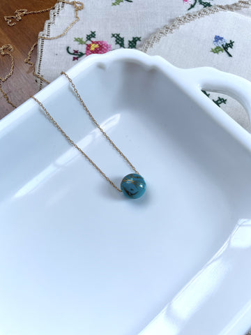 I AM WHOLE Teal and Gold Oval Dainty Necklace