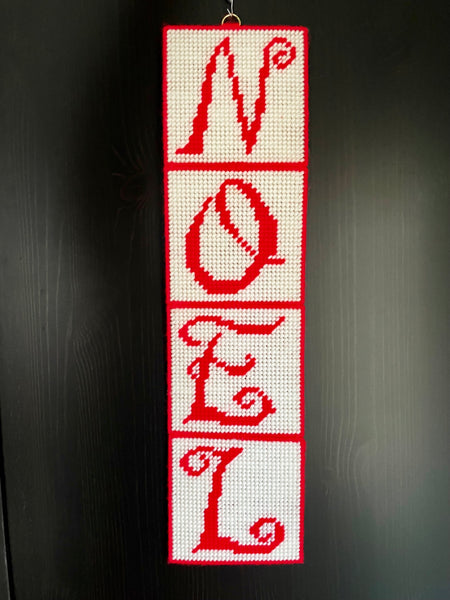 Red and White Cross-Stitch Noel Wall Hanging