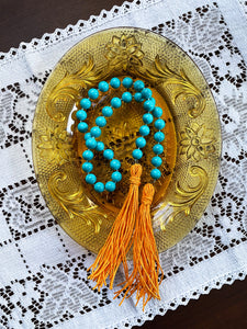 Teal Blue and Yellow Orange Tassel Beaded Accent Garland