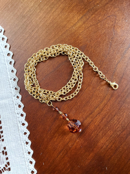 Gold Chain Belt with Brown Beaded Drop