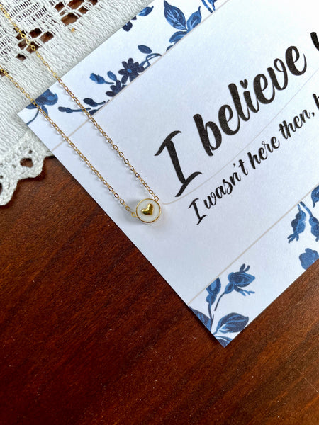 I BELIEVE YOU Gold and White Heart Necklace
