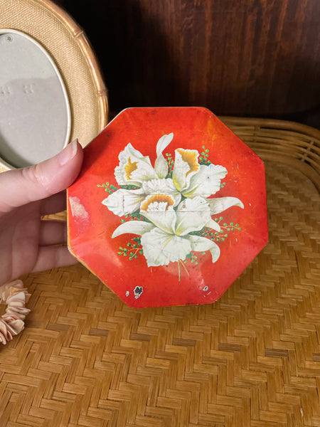 Orange And White Floral Tropical Tin