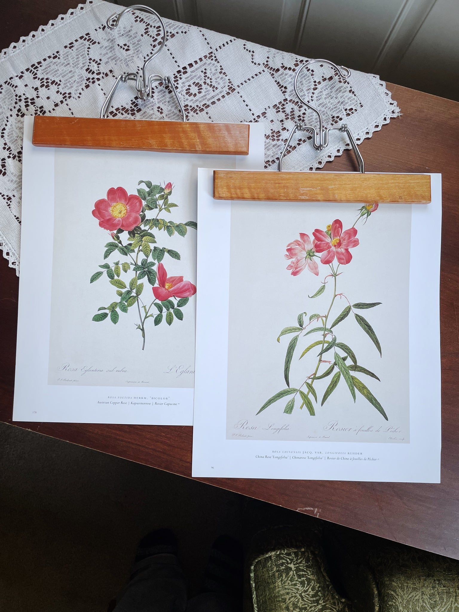 Vintage Pink and Red Roses Set of Two Prints with Hangers