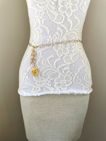 Gold Chain Belt with Yellow Bead Drop