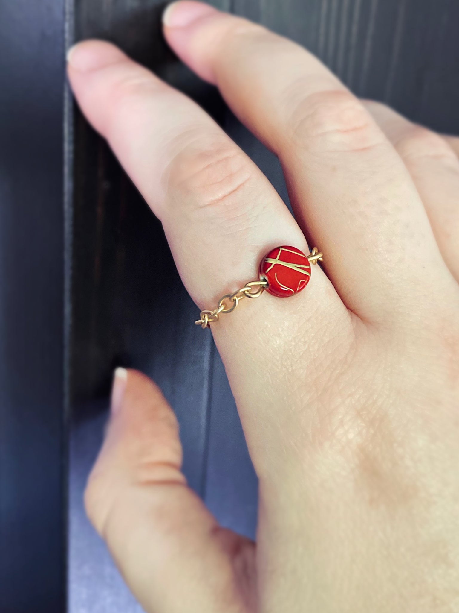 I AM WHOLE Red and Gold Chain Ring