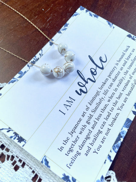 I AM WHOLE White and Gold Dainty Beaded Necklace