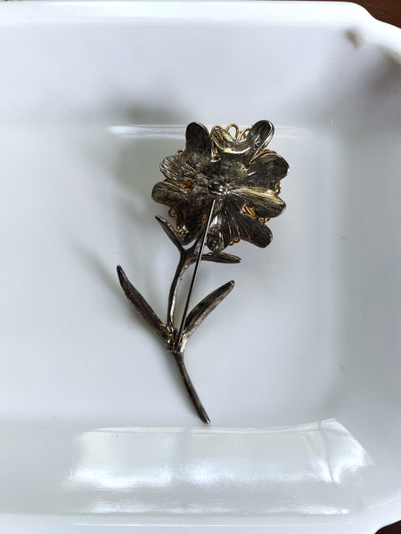 Vintage Silver and Gold Mum Flower Brooch