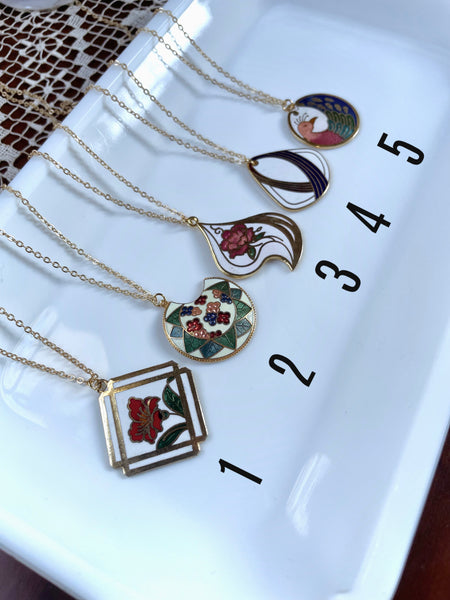 White and Colorful Vintage Enamel Pendant Necklace