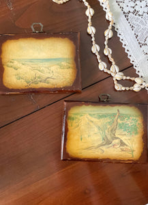 Vintage Decoupaged Wooden Beach Wall Hangings - Set of 2