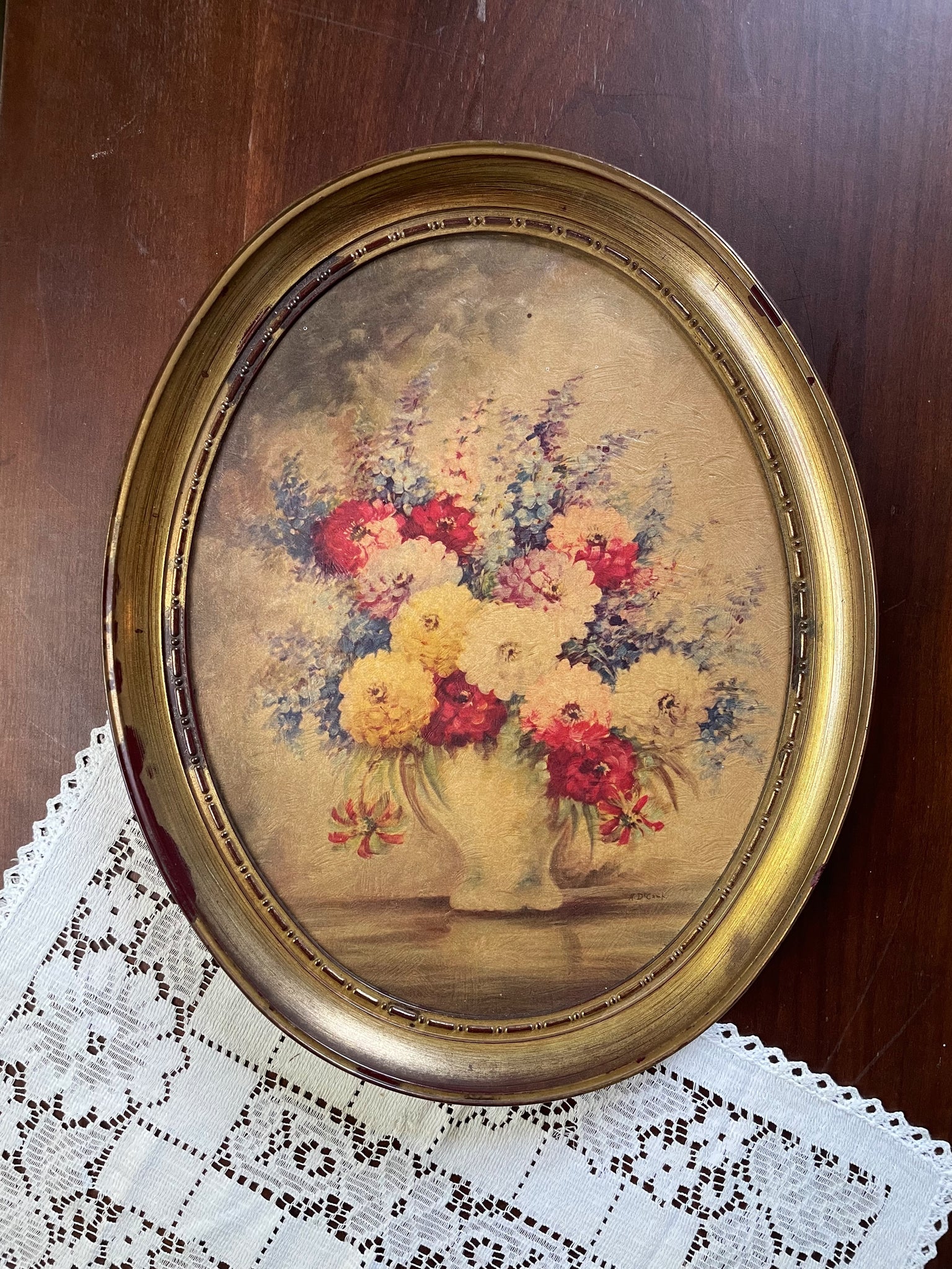 Vintage Large Framed Mums Floral Print