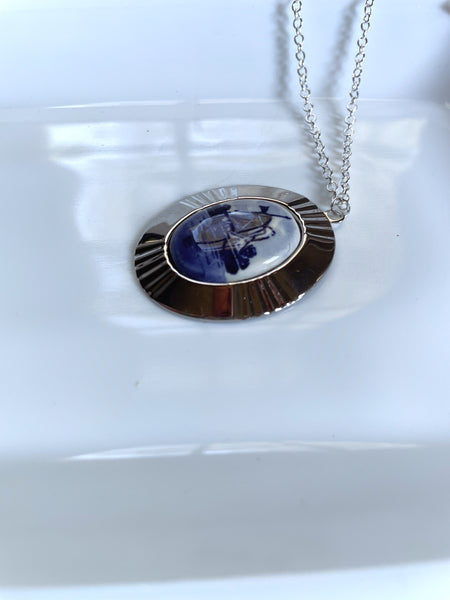 Large Silver Delft Pendant Necklace