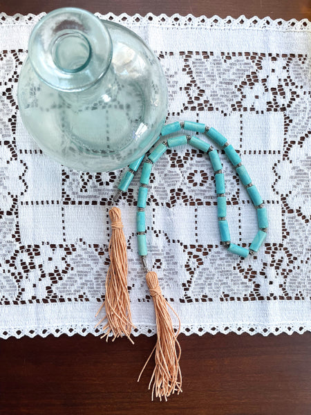 Turquoise and Coral Tassel Beaded Accent Garland