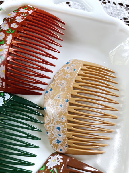 Vintage French Earthy Floral Hair Comb