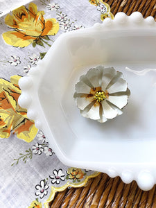 Vintage White and Yellow Enamel Large Flower Brooch