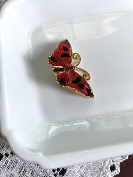 Orange Black and Gold Butterfly Pin