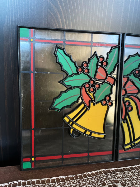 Vintage Stained Glass Plastic Christmas Bells Decor