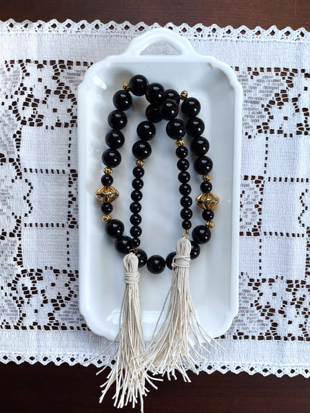 Black, Gold, and White Tassel Beaded Accent Garland