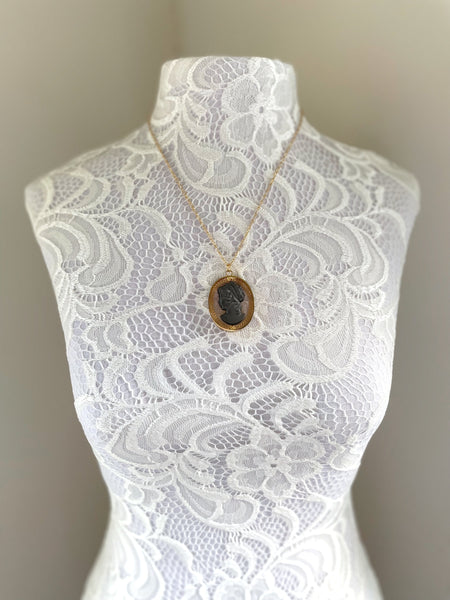 Upcycled Vintage Black and Gold Cameo Necklace