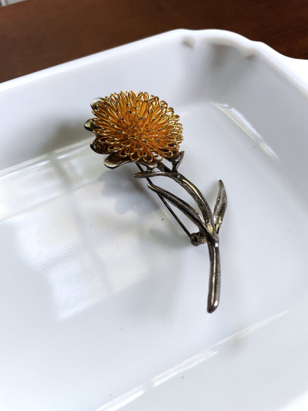 Vintage Silver and Gold Mum Flower Brooch