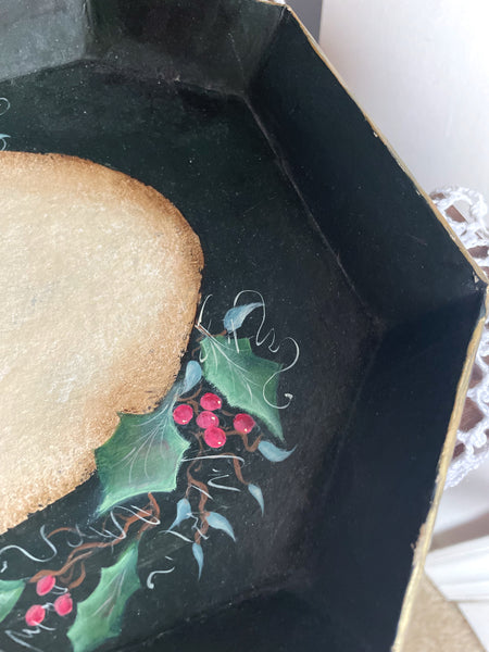 Vintage Handpainted Floral Winter Tray