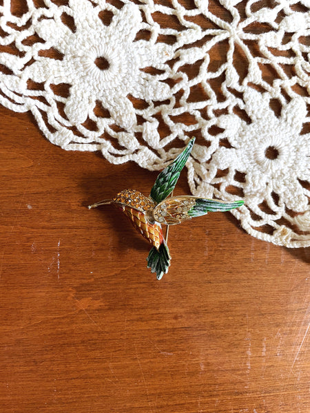 Orange and Green Hummingbird Pin