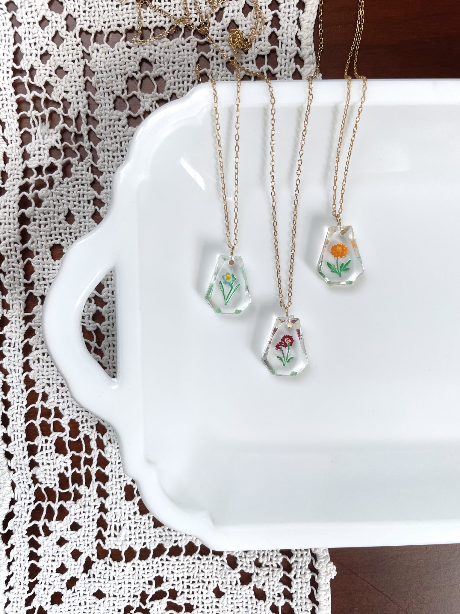 Vintage Floral Clear Charm Necklace