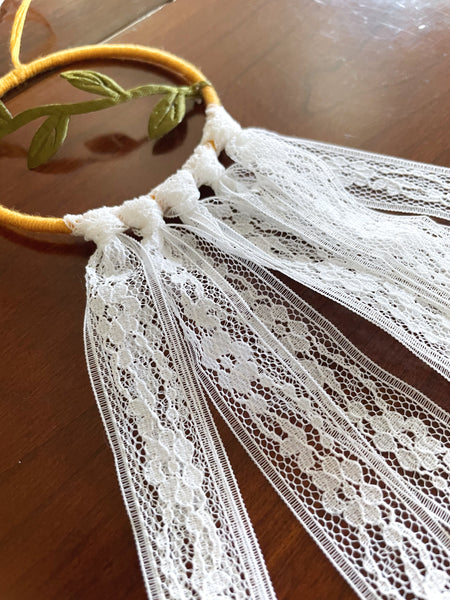 Leaves and Lace Hoop Wall Hanging