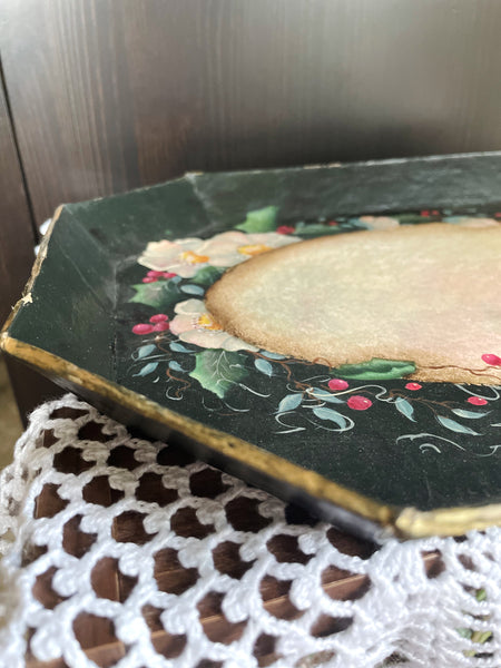 Vintage Handpainted Floral Winter Tray