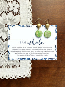I AM WHOLE Light Green and Gold Shell Earrings