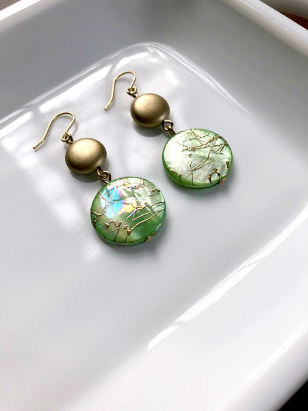 I AM WHOLE Light Green and Gold Shell Earrings