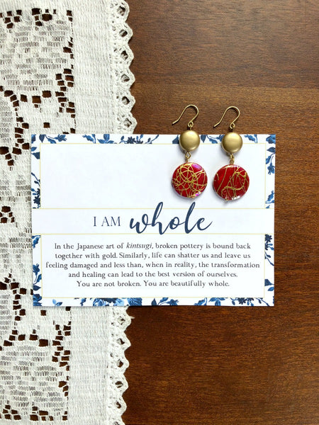 I AM WHOLE Red and Gold Shell Earrings