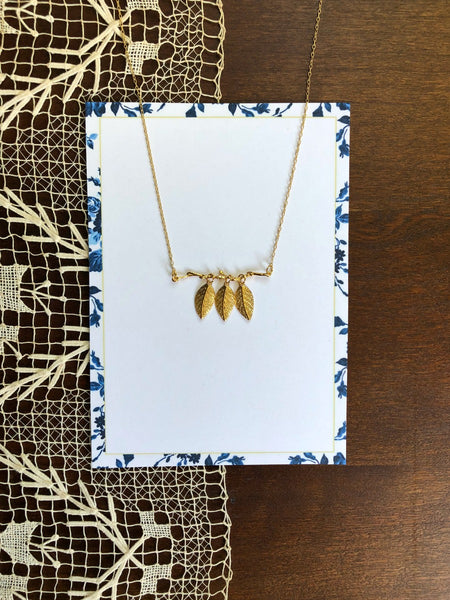 Mother's Day Necklace - Dainty Gold Leaves and Branch Necklace