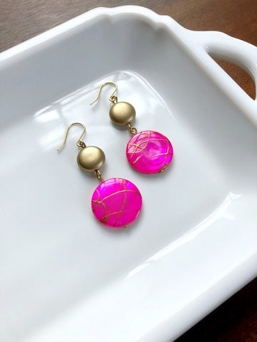 I AM WHOLE Hot Pink and Gold Shell Earrings