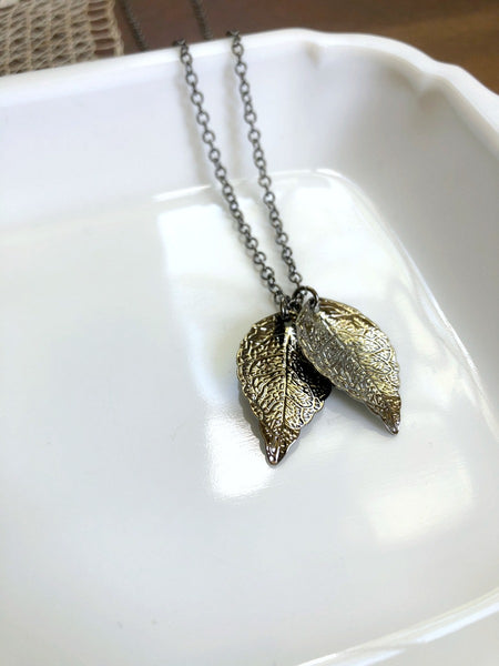 Gunmetal Leaves Customized Sister Necklace