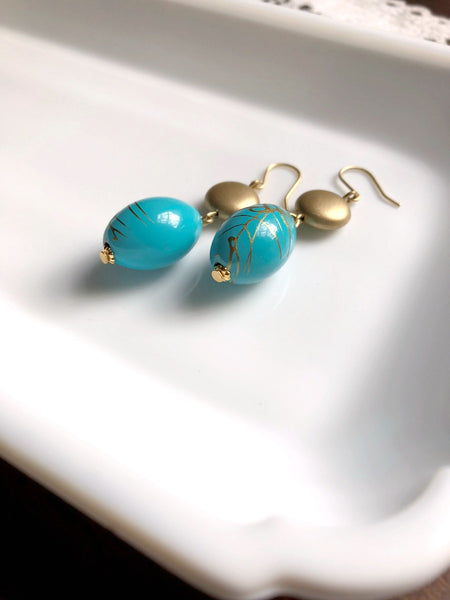 I AM WHOLE Turquoise Blue and Gold Drop Earrings