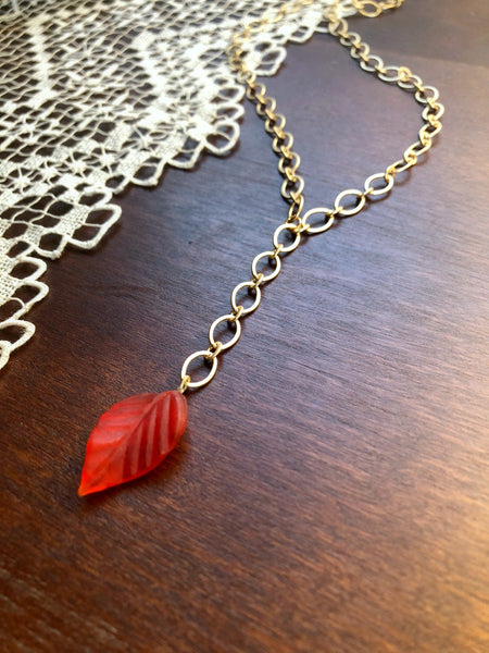 Orange Leaf Gold Y Necklace
